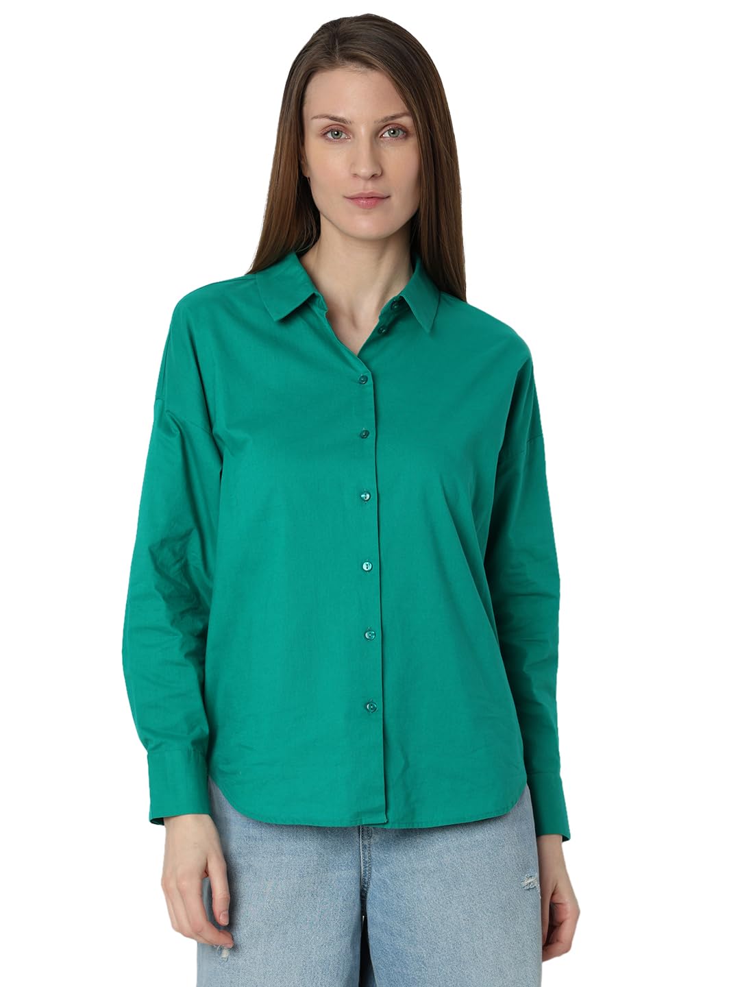 VERO MODA Women's Solid Regular Fit Shirt (296899302-Pepper Green_Pepper