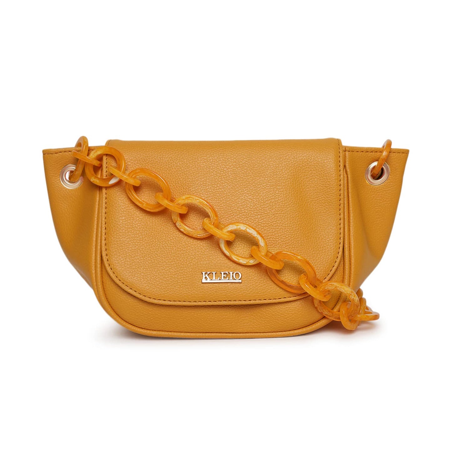 KLEIO Leather Side Sling Bag (Mustard) for Women with Adjustable Shoulder Strap & Magnetic Flap Closure | Short Strap Crossbody Bag for Girls to use Everyday in Formal and Casual Setting