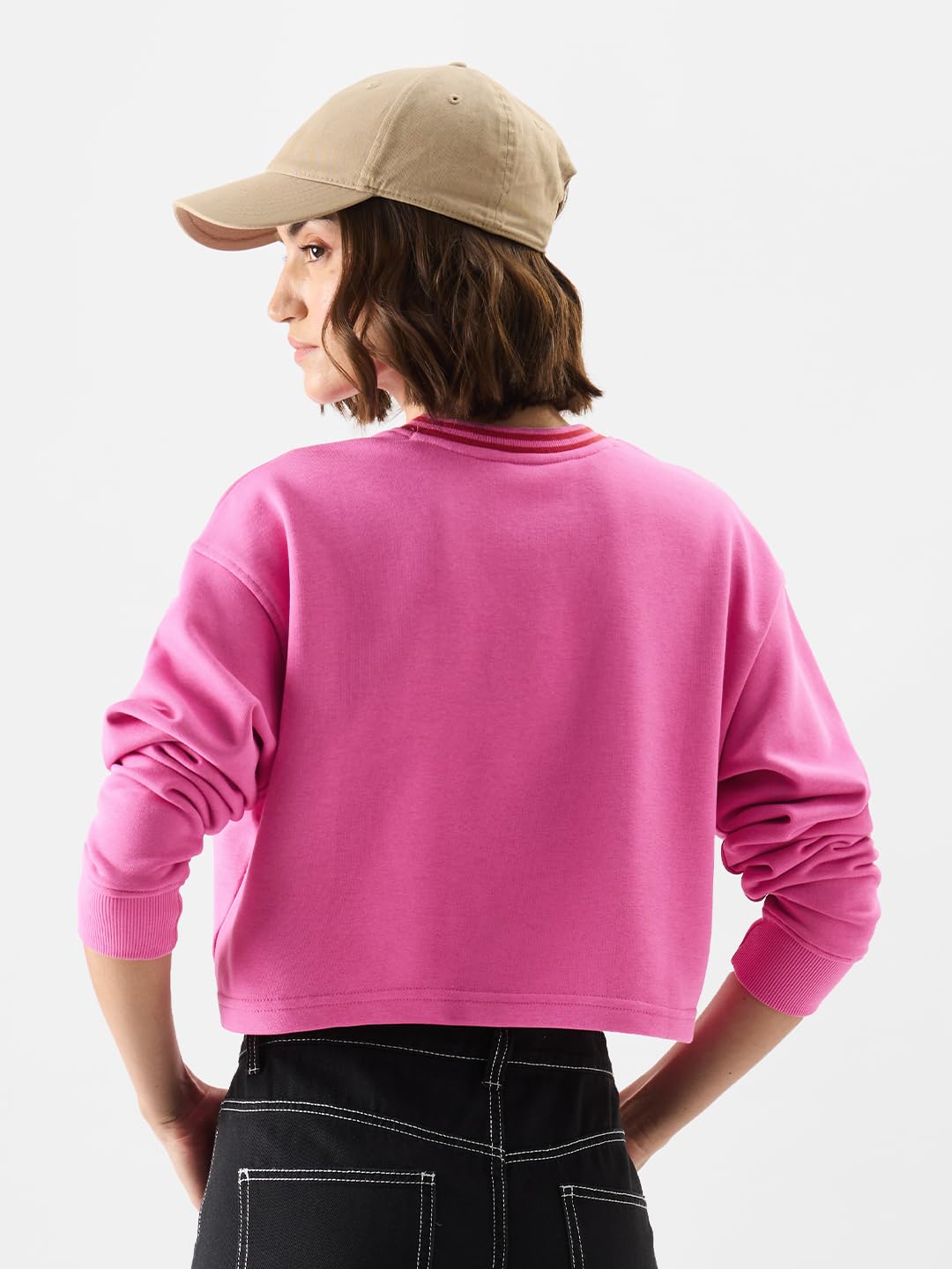 The Souled Store Official Solids: Pink Carnation Women Oversized Sweatshirts