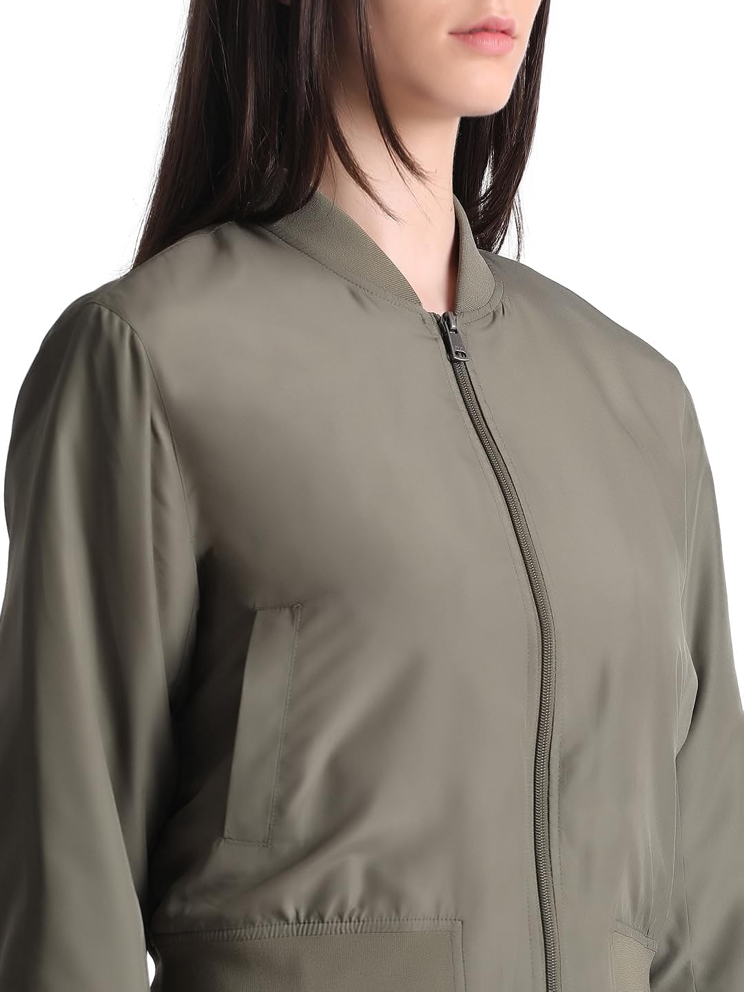 Only Women's Polyester Slim Fit Green Jacket_X-Large