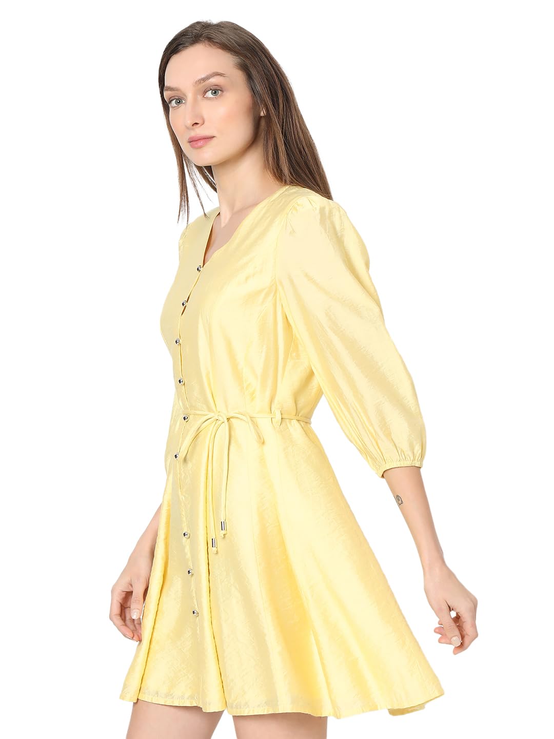 VERO MODA Women's Viscose A-Line Above The Knee Dress (Mellow Yellow)