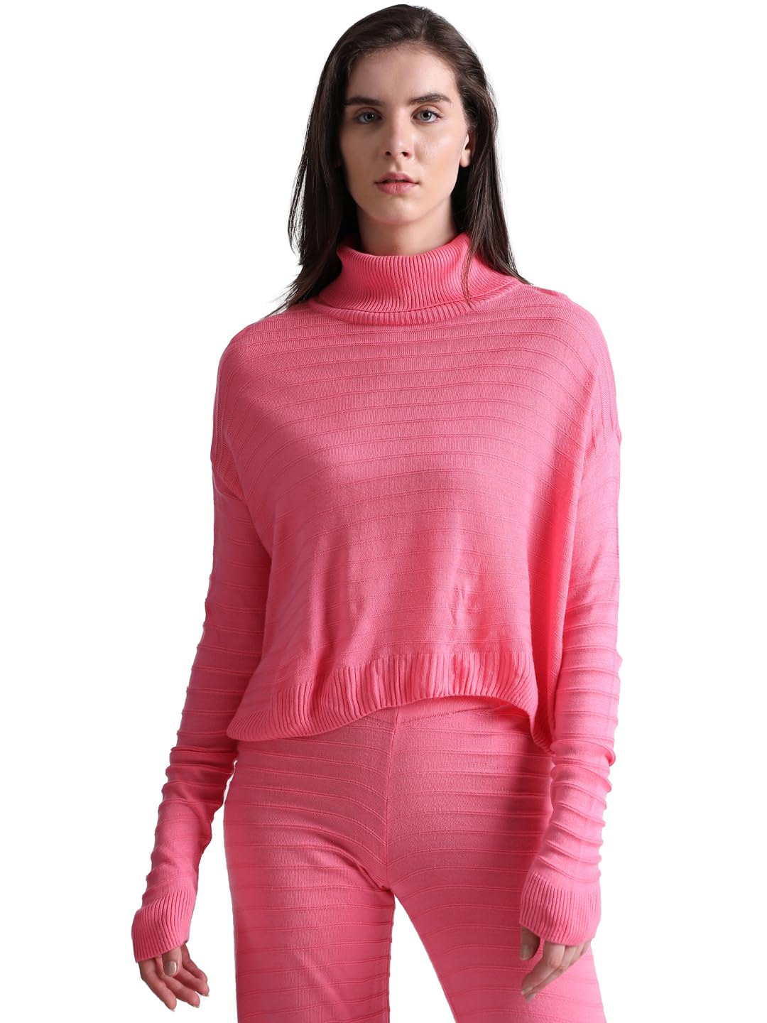 Only Women's Acrylic Turtle Neck Pink Pullover