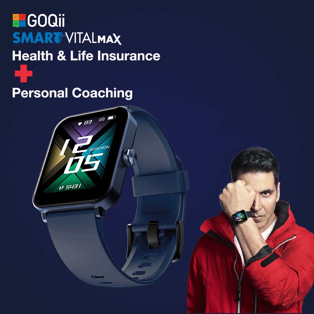 GOQii Insure+ 5 lakhs Health Insurance with Smart Vital Max (Blue) and 3 Months Personal Coaching