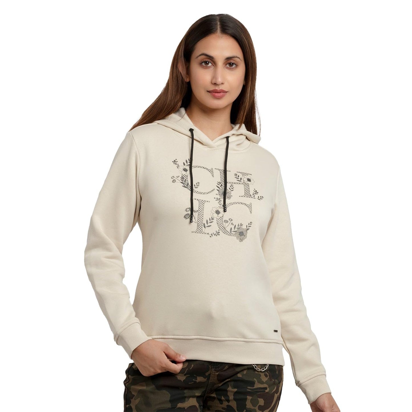 Status Quo Womens Printed Hooded Sweatshirt Beige