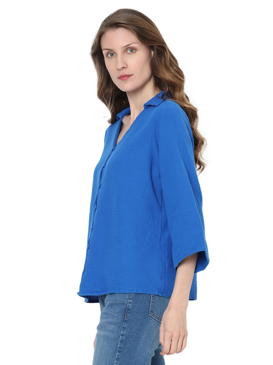 VERO MODA Women's Solid Relaxed Fit Shirt (120252602-Lapis Blue_Lapis