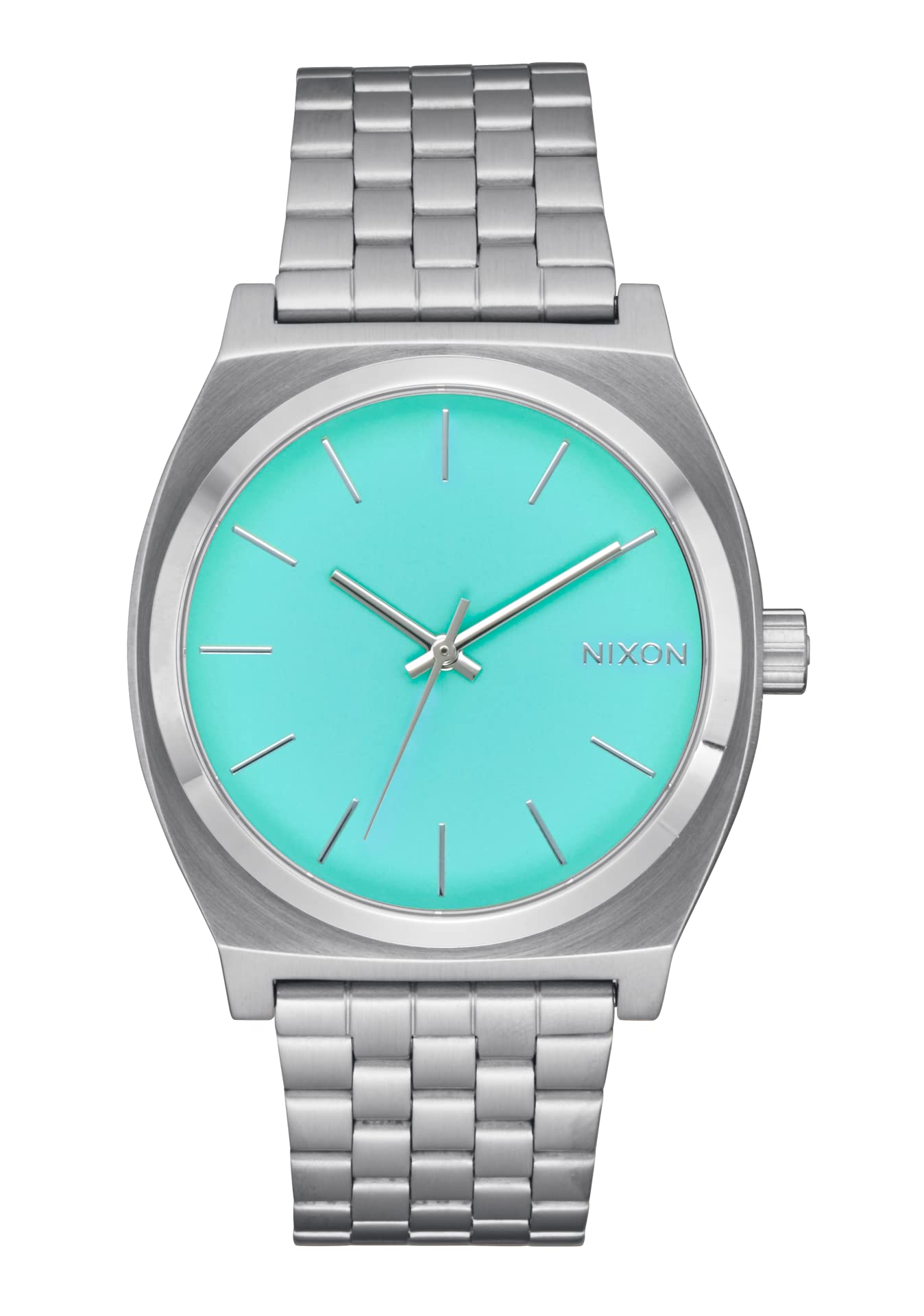 NIXON Time Teller A045 - Silver/Turquoise - 100m Water Resistant Men's Analog Fashion Watch (37mm Watch Face, 19.5mm-18mm Stainless Steel Band)