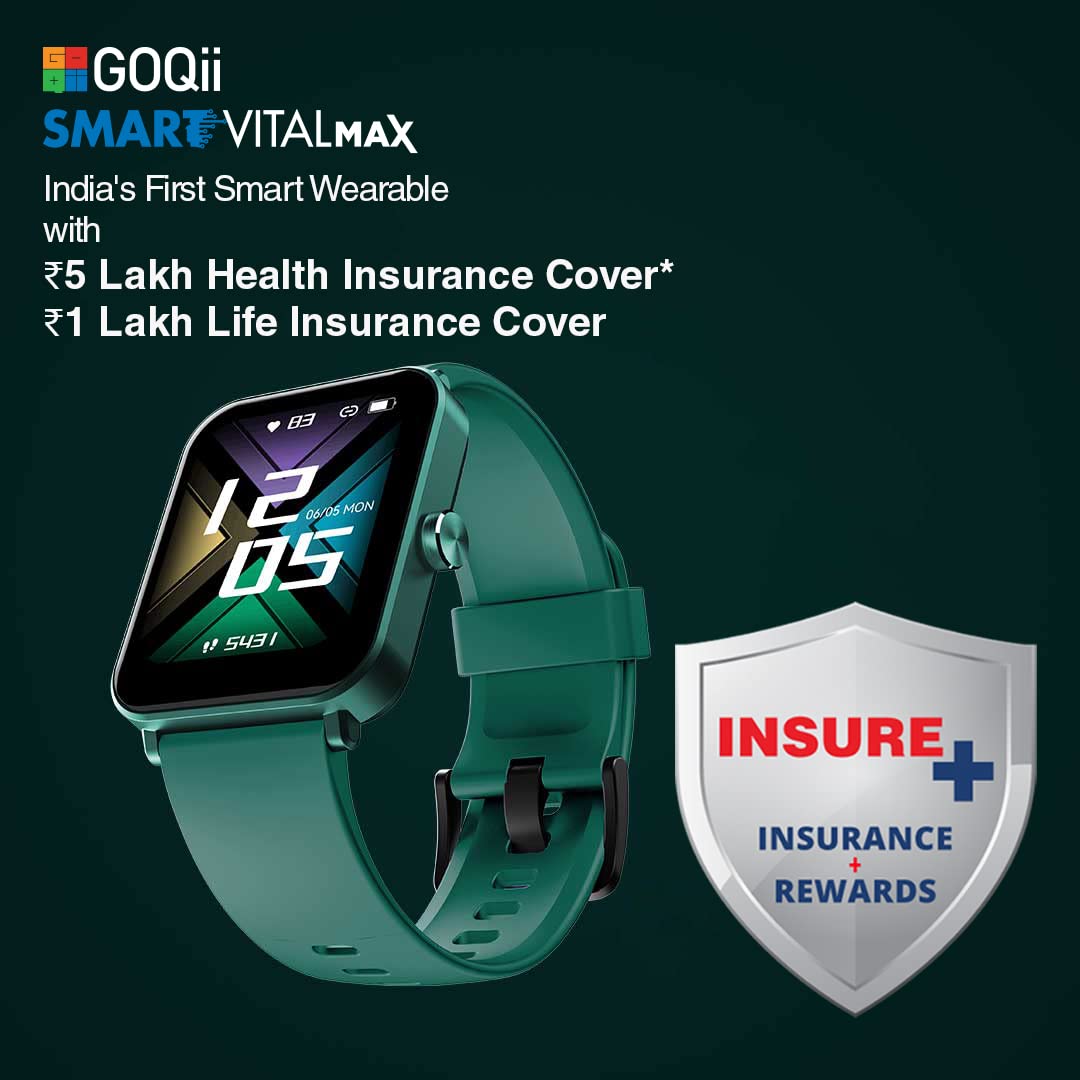 GOQii Insure+ 5 lakhs Health Insurance with Smart Vital Max (Green) and 3 Months Personal Coaching