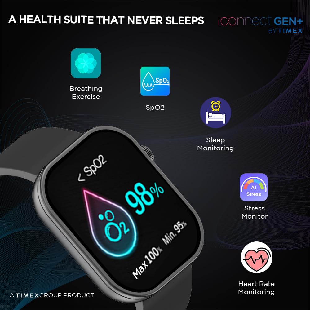 TIMEX iConnect Gen+ Smartwatch|2.01" TFT Display with 240x296 Pixel Resolution|Single Sync Bluetooth Calling|AI Voice Assist|100+ Sports Modes|200+ Watchfaces|Upto 7 Days Battery(Normal Usage)