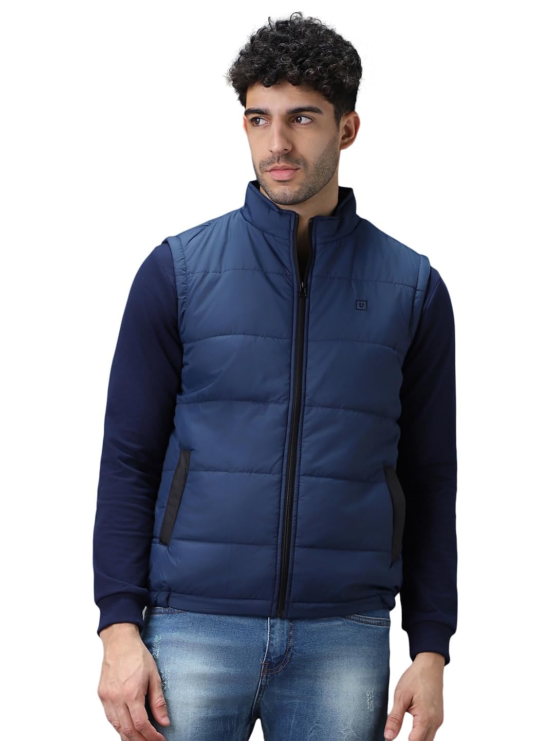 Urbano Fashion Men's Blue Sleeveless Zippered Puffer Jacket (jakt-puff-slvless-blzblu-l)