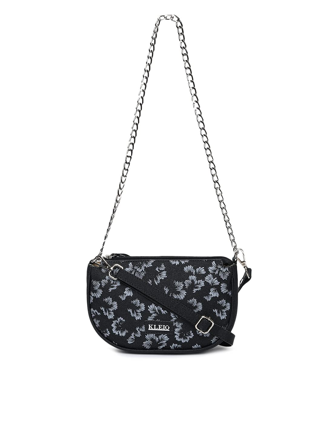 KLEIO Printed PU Leather Light Weight Double Sling Cross body Side Bag for Women and Girls(HO8071KL-BL)(Black)