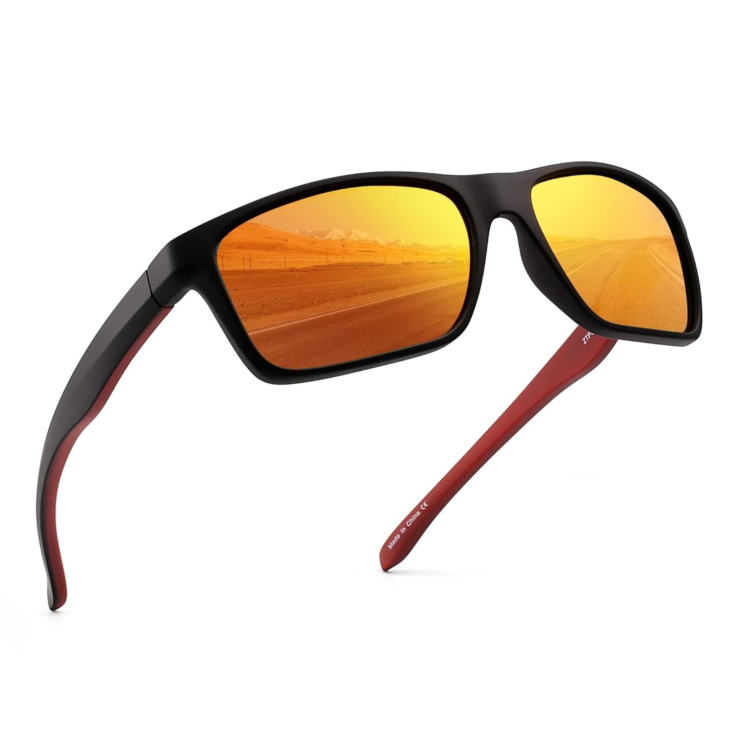 JIM HALO Polarized Sports Sunglasses Mirror Wrap Around Driving Fishing Men Women (Black/Mirror Orange)