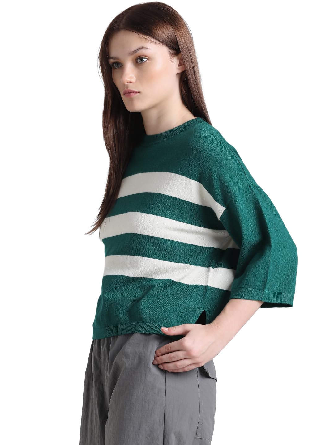 ONLY Women's Viscose Round Neck Pullover Sweater (15323364- Aventurine