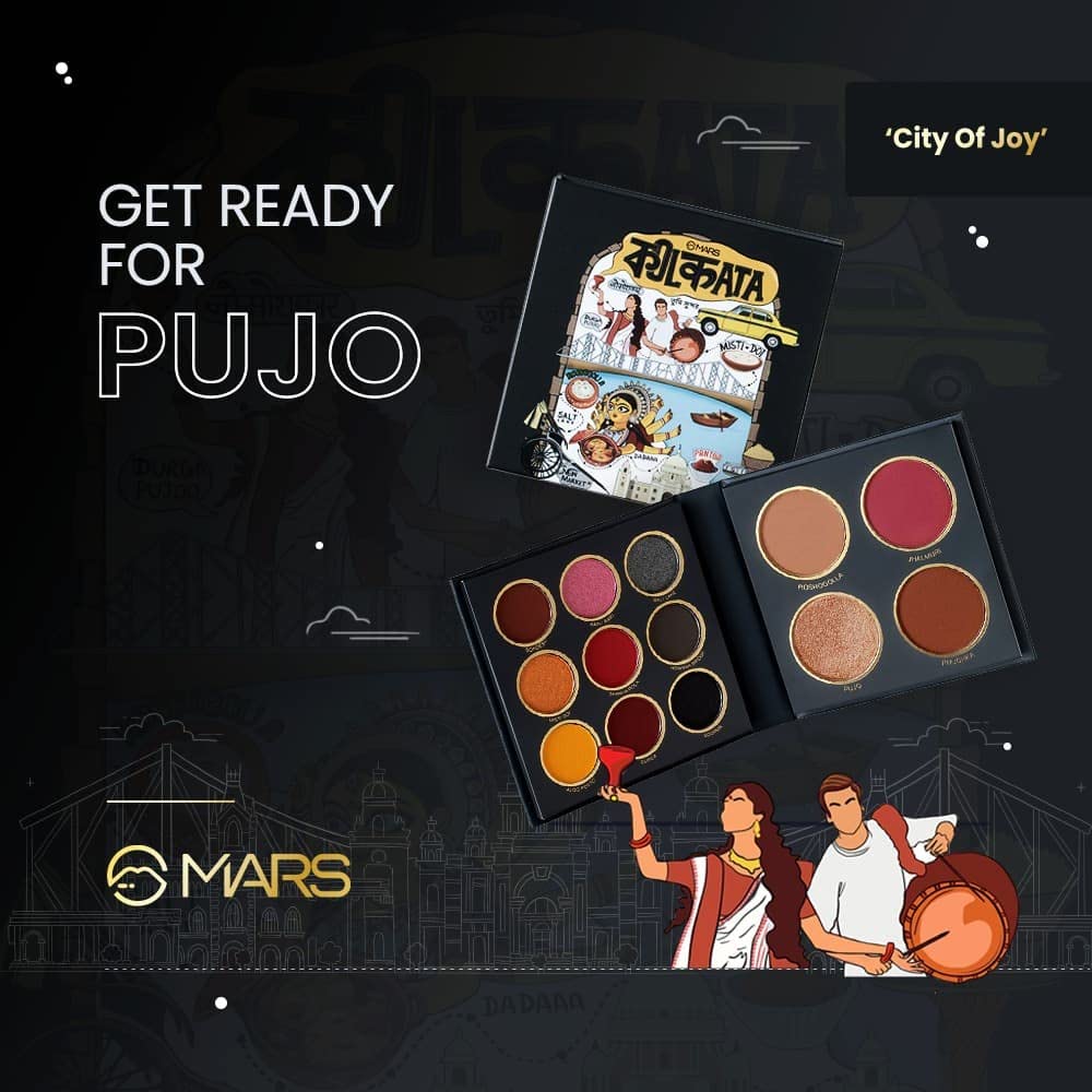 MARS The City Paradise Makeup Kit | Highly Pigmented and Blendable | 9 Eyeshadow Palette with 1 Highlighter, Blusher, Bronzer & Compact Powder each (16.0 gm) (04-Kolkata)