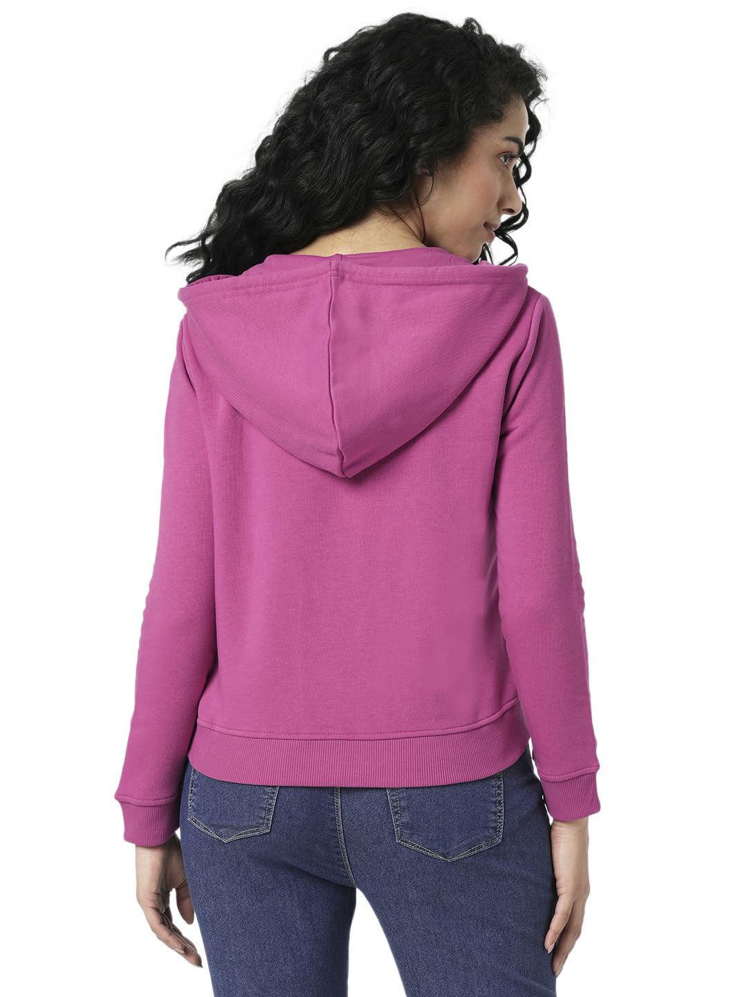 VERO MODA Women's Cotton Hooded Neck Sweatshirt (Pink Peacock)