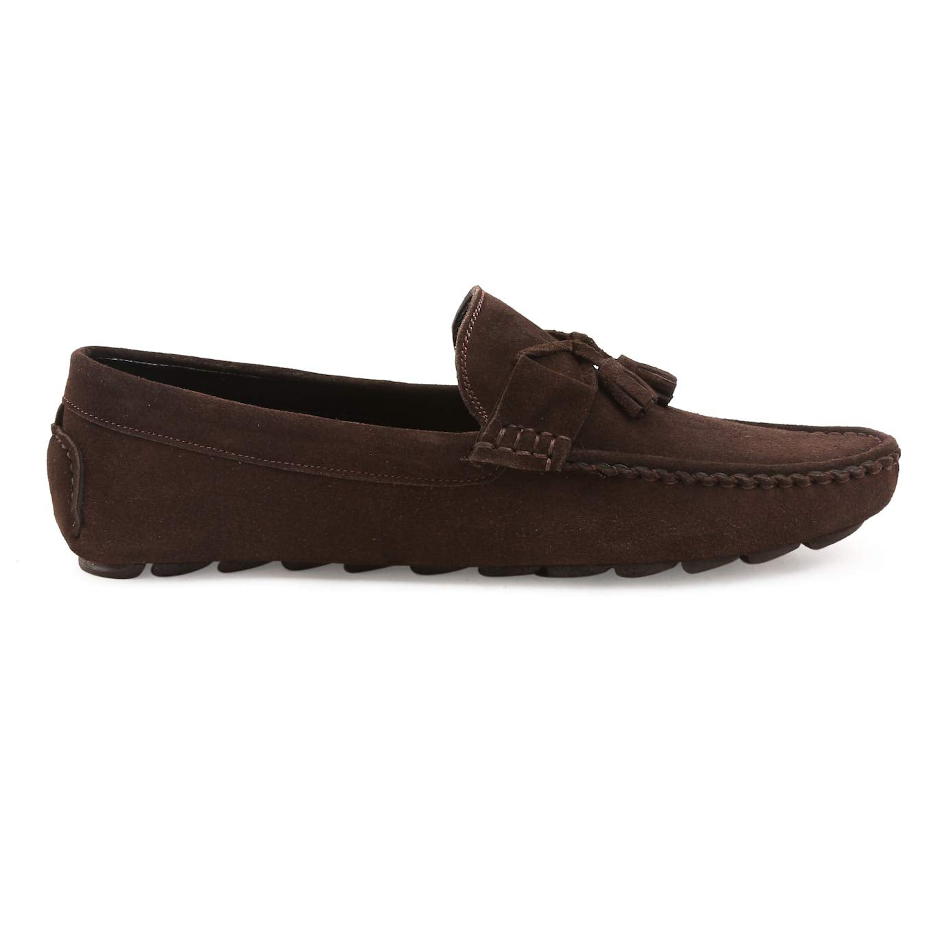 LOUIS STITCH Men's Brunette Brown Italian Leather Suede Loafer Tassel Penny Casual Loafers for Men (ITSUTABB-) (Size- 10 UK)