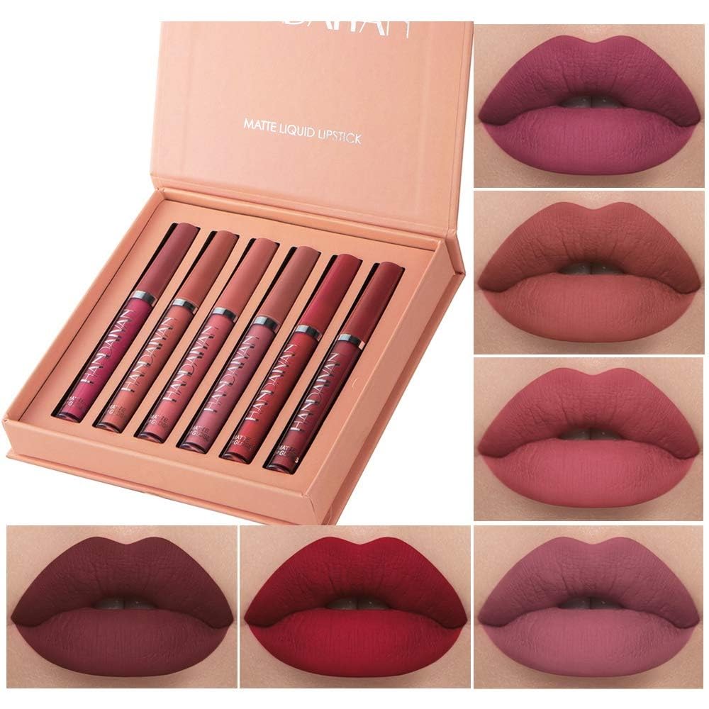 Handaiyan 6in1 Liquid Lipsticks Set for Women Longlasting Hydrating, Waterproof, Longwear Plumping Non-stick Cup Lip Tint Lip Gloss for Girls