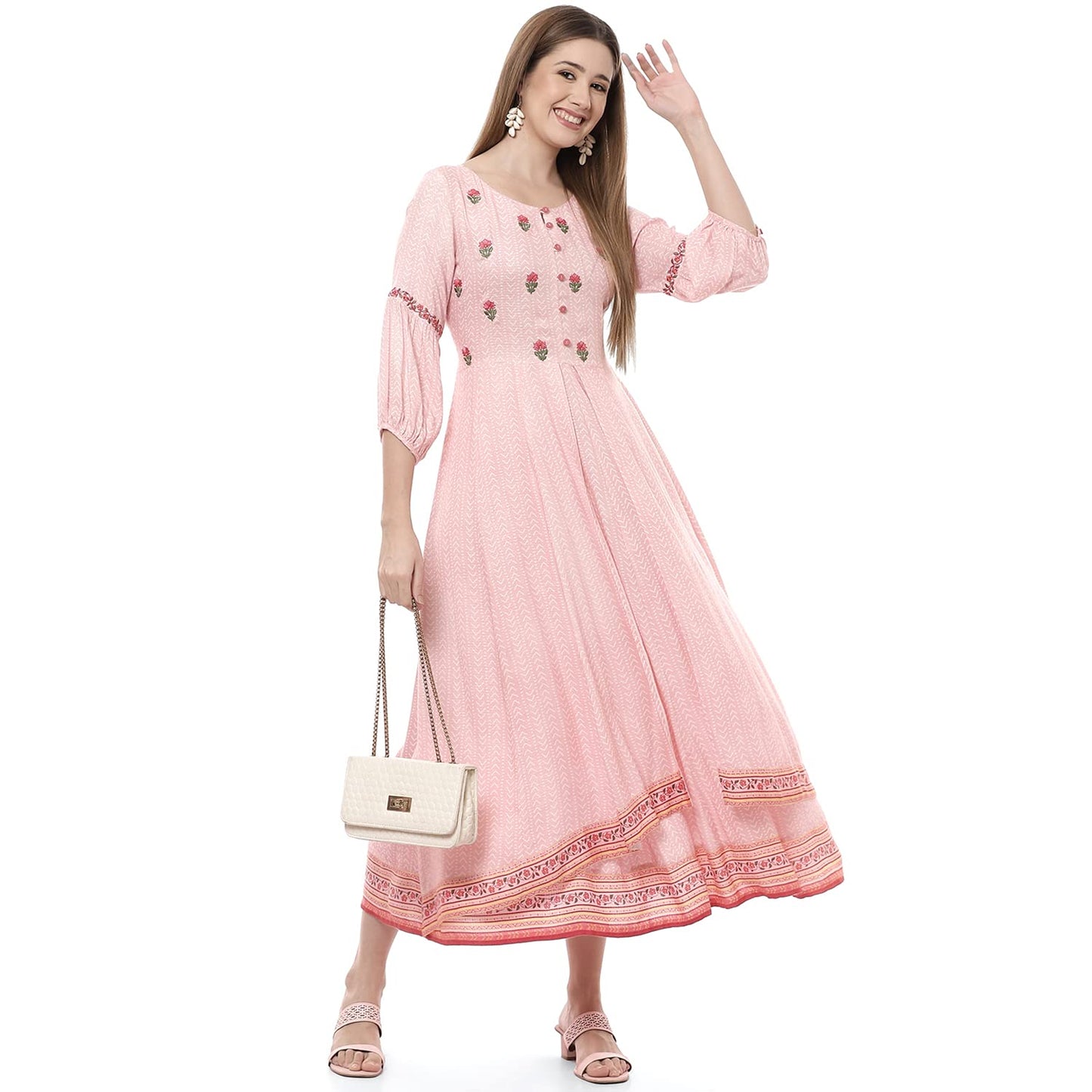 Rangriti Women's Ethnic Pink Ethnic Wear Dress (Size_M)