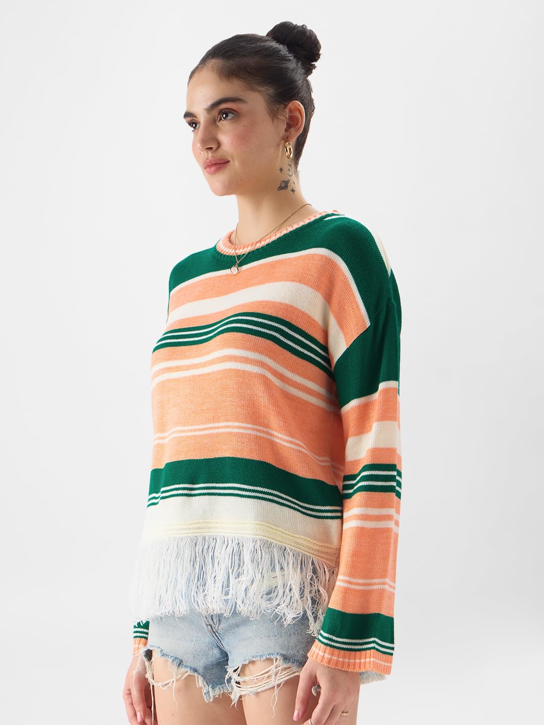 The Souled Store TSS Originals: Panama Stripes Women Oversized Sweaters Multicolour