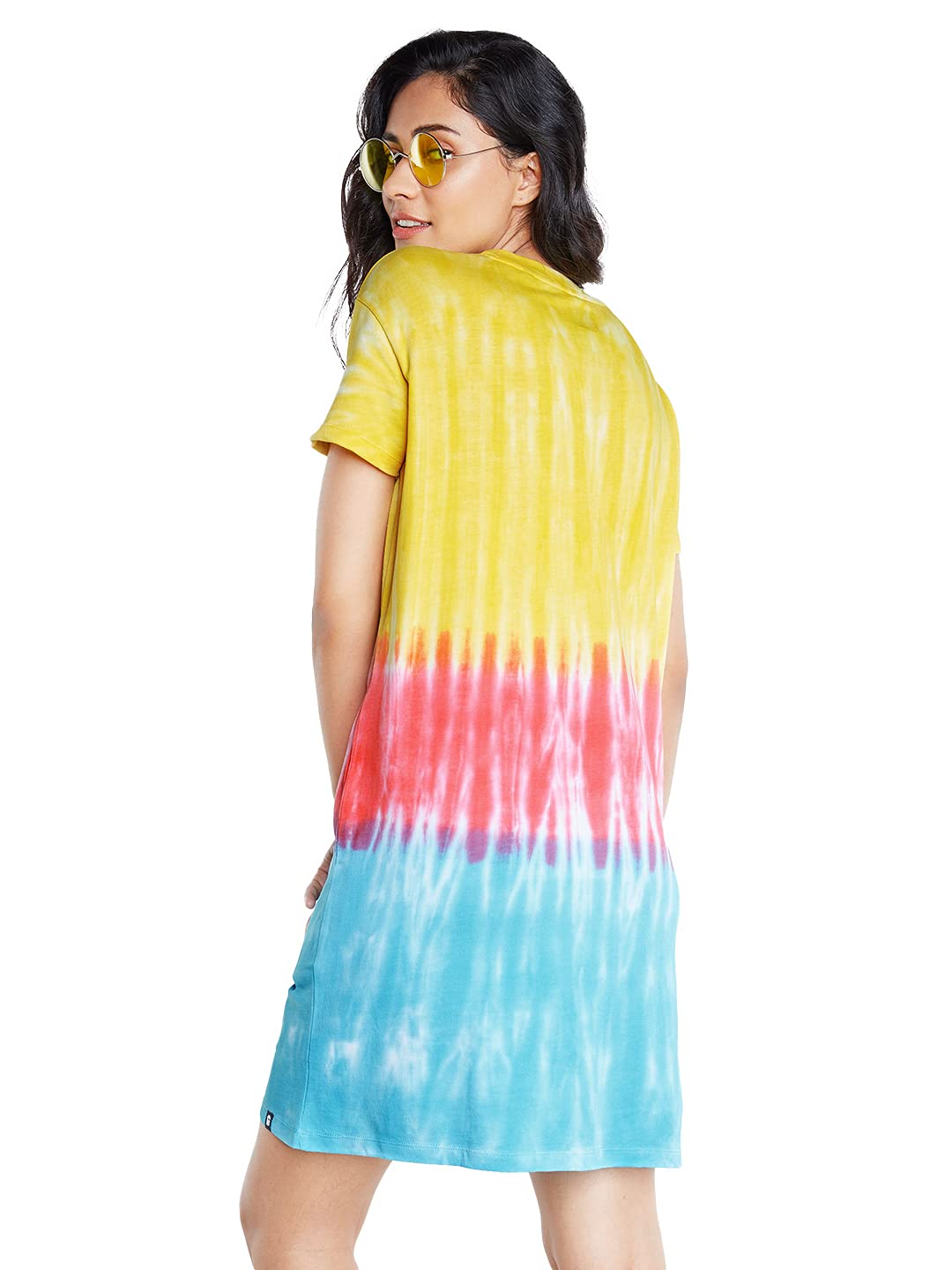 The Souled Store Tie-dye: Colourful Ombre Womens and Girls Solid Cotton Oversized T-Shirt Dresses Multi-Colored Multicolour