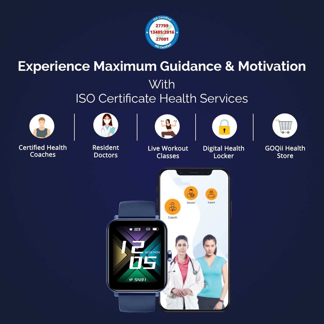 GOQii Insure+ 5 lakhs Health Insurance with Smart Vital Max (Blue) and 3 Months Personal Coaching