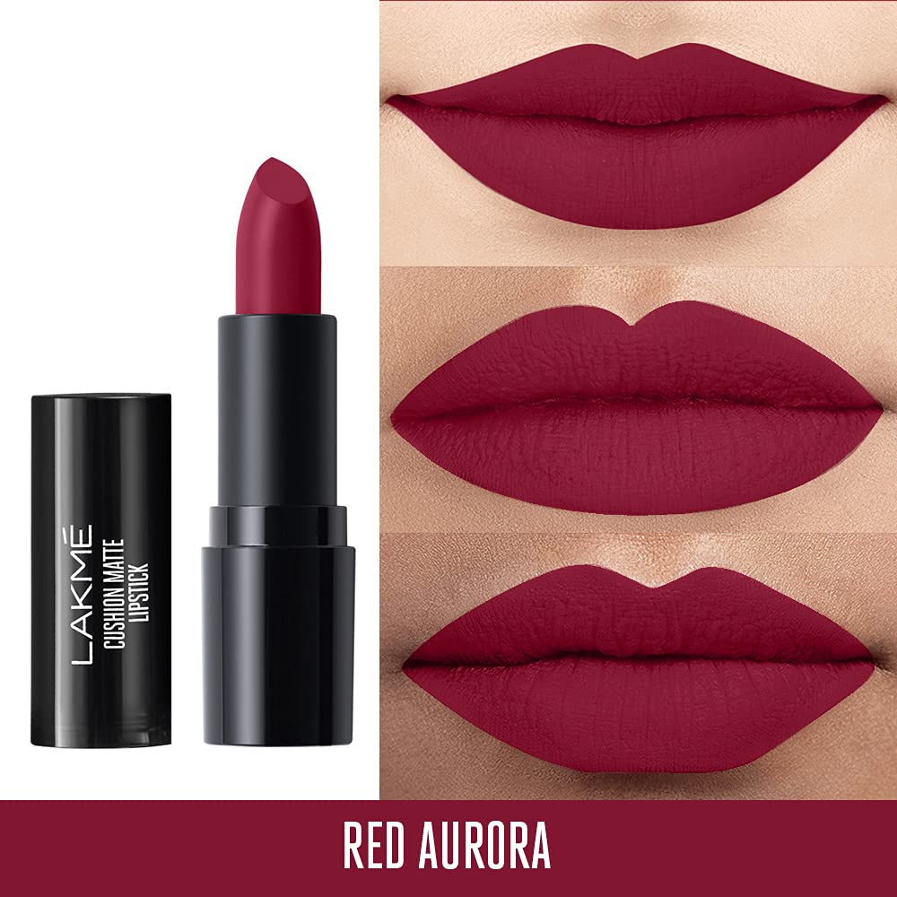 Lakme Cushion Matte Lipstick, Red Aurora, 4.5g