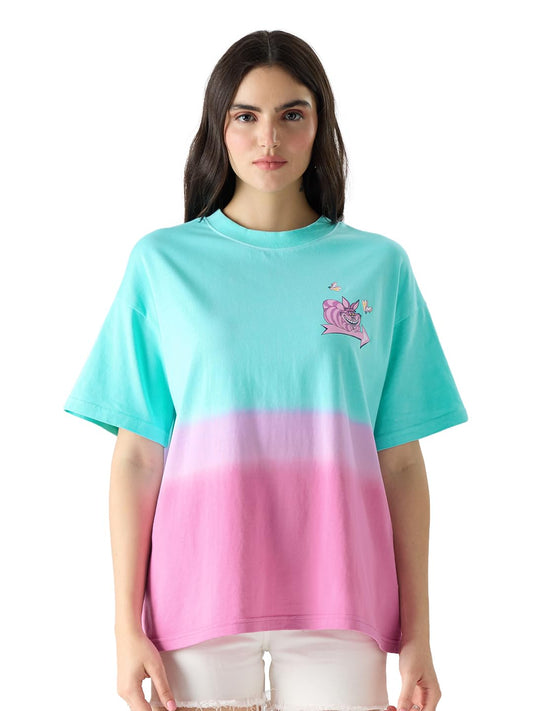 The Souled Store Official Alice in Wonderland: Wrong Way Womens and Girls Oversize Fit Half Sleeves Graphic Print Cotton Pink Color T-Shirt