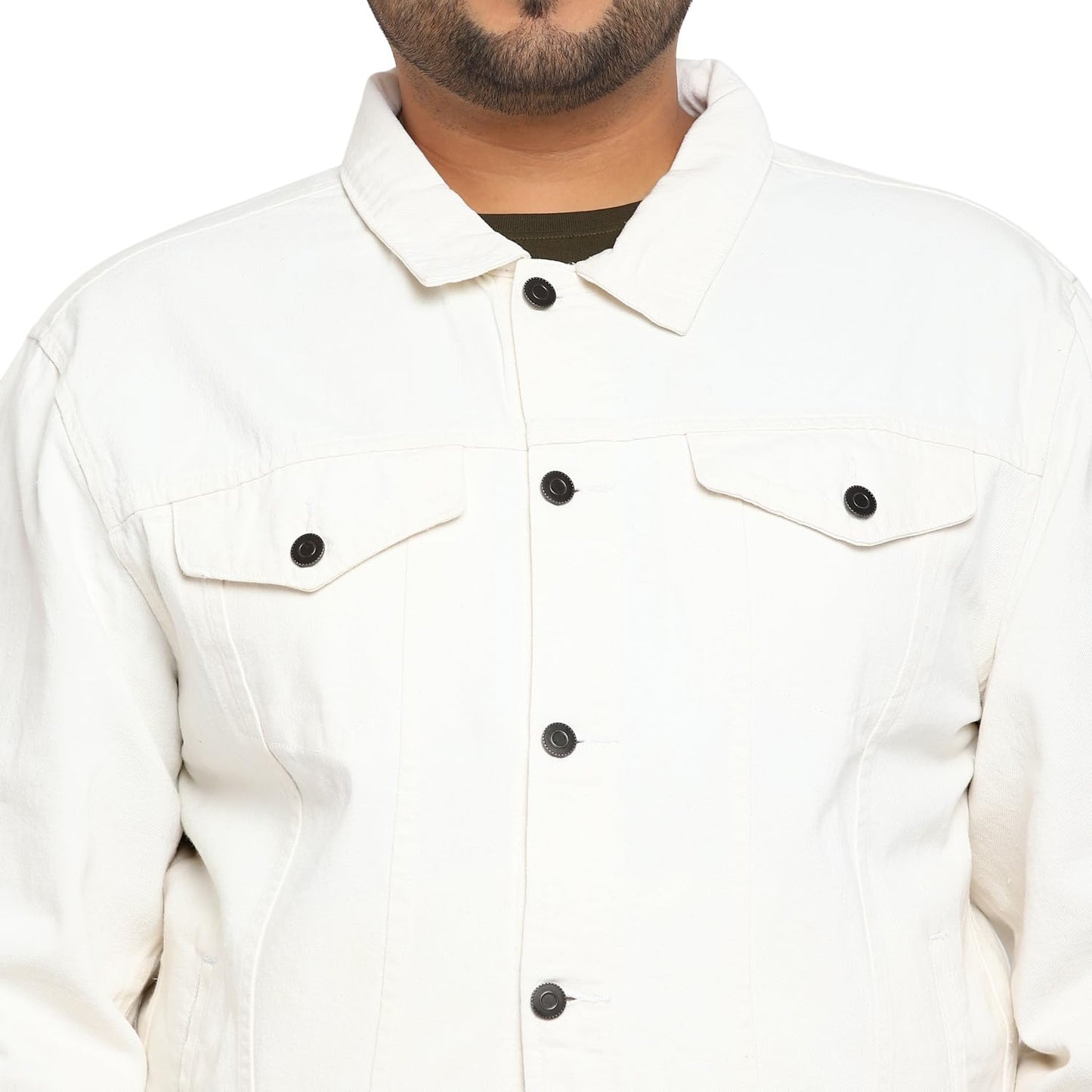 Urbano Plus Men's White Regular Fit Washed Full Sleeve Denim Jacket