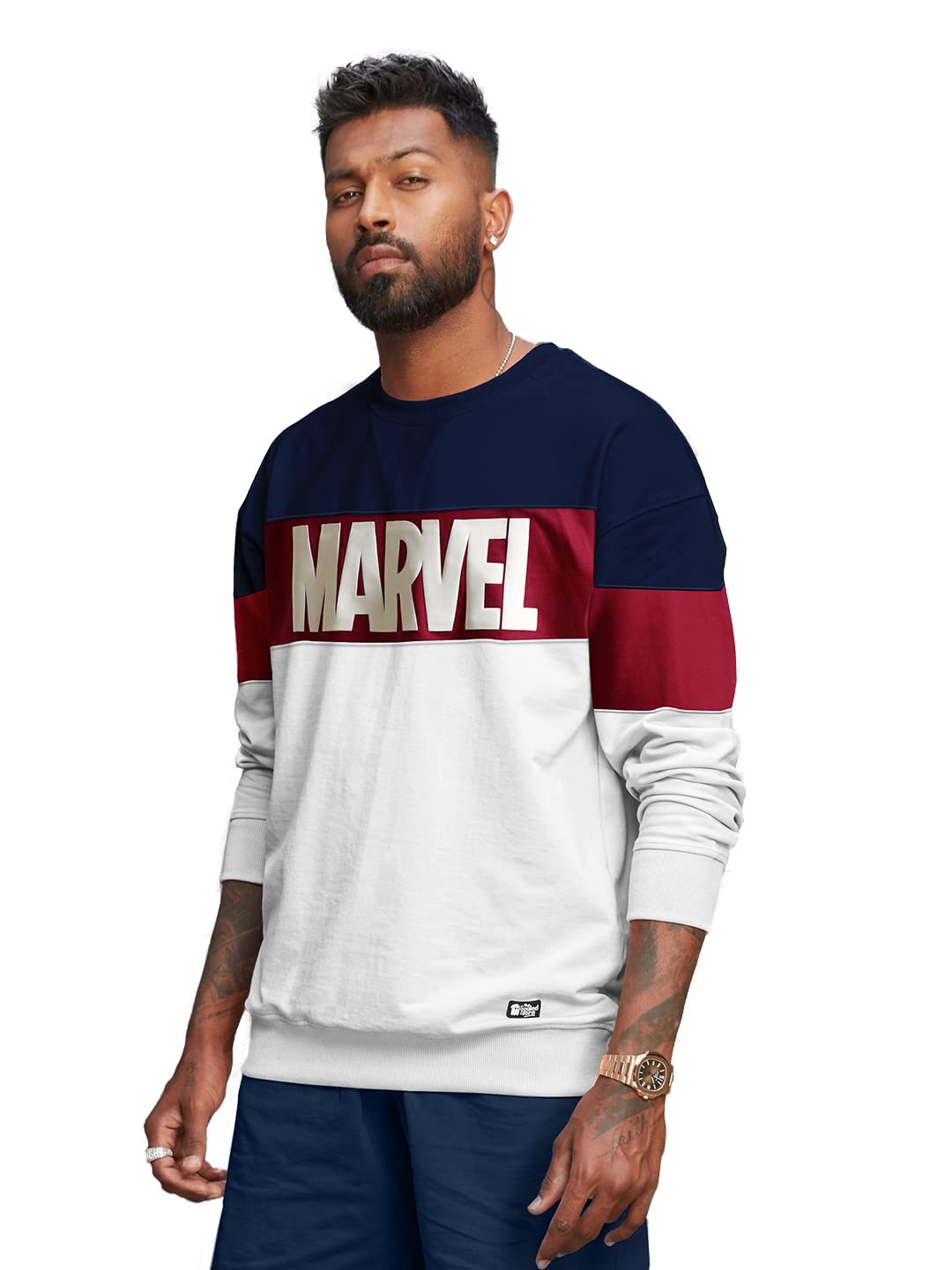 The Souled Store|Official Marvel: Classic Logo Mens and Boys Sweatshirts|Full Sleeve|Loose fit Solid| 60% Cotton 40% Polyester Multicolored Color Men Oversized Sweatshirts