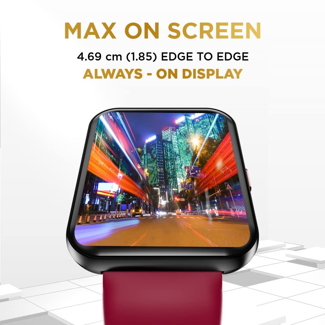 GIZMORE Gizfit Blaze Max 1.85" IPS Display with 240 x 280 px | 450 NITS Brightness BT Calling Edge to Edge Display, Voice Assistance, Bluetooth Smartwatch (Burgundy)