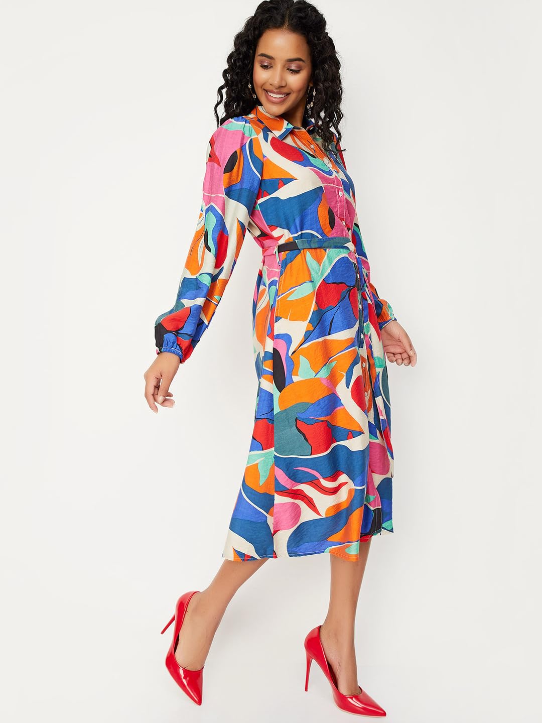 Max Women's Polyester Classic Below The Knee Dress (MDDRS34032MULTI_Multi Multicolour