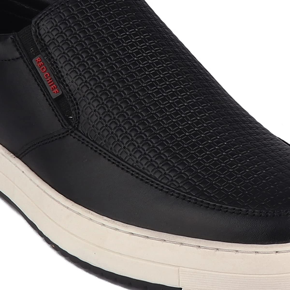 Red Chief Black Leather Slip on Sneakers for Men