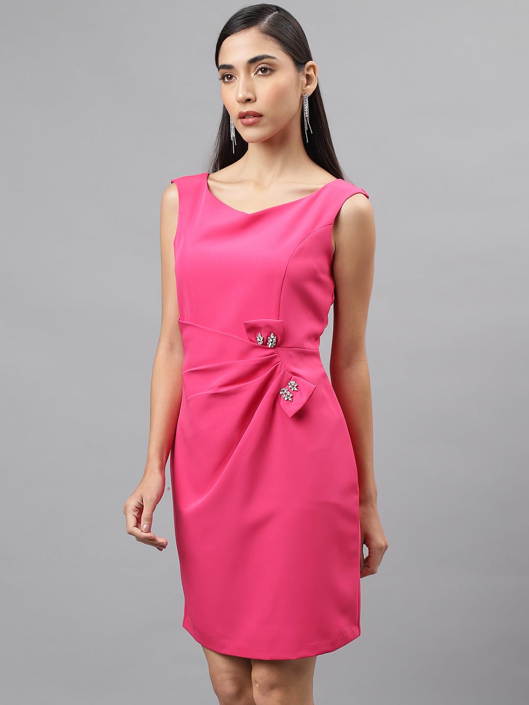 Latin Quarters Women Pink Cap Sleeve V-Neck Women Shift Dress