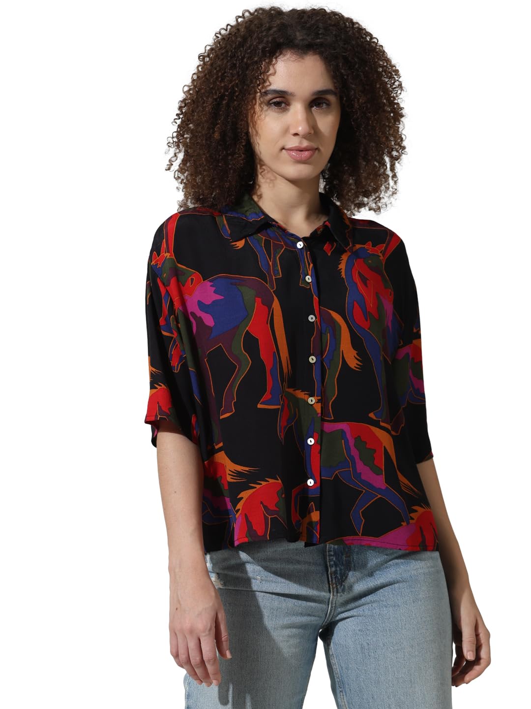 ONLY Women's Regular Fit Shirt (15333491- Black