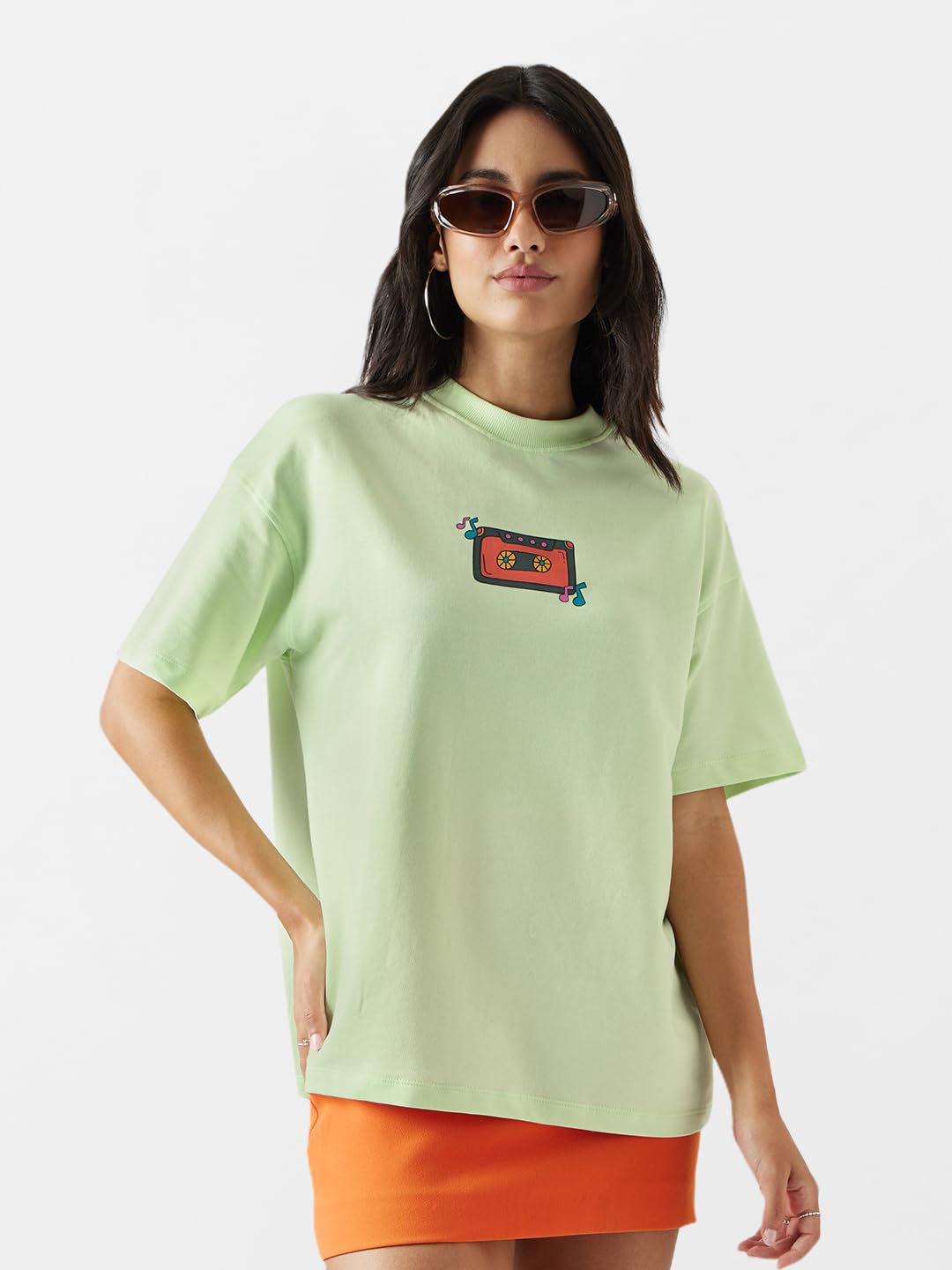 The Souled Store Take Me Home Women and Girls Oversize Fit Half Sleeves Graphic Printed Green Color Cotton T-Shirt