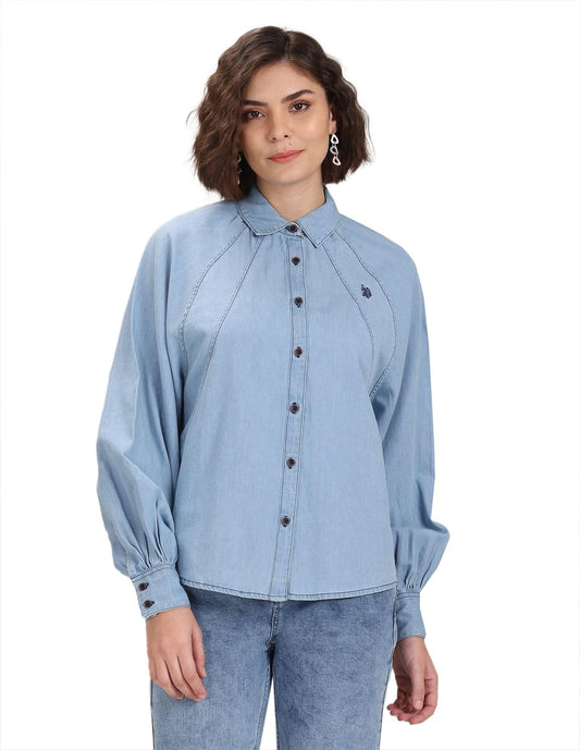 U.S. POLO ASSN. Women's Regular Fit Shirts (UWAW22SH002_Blue