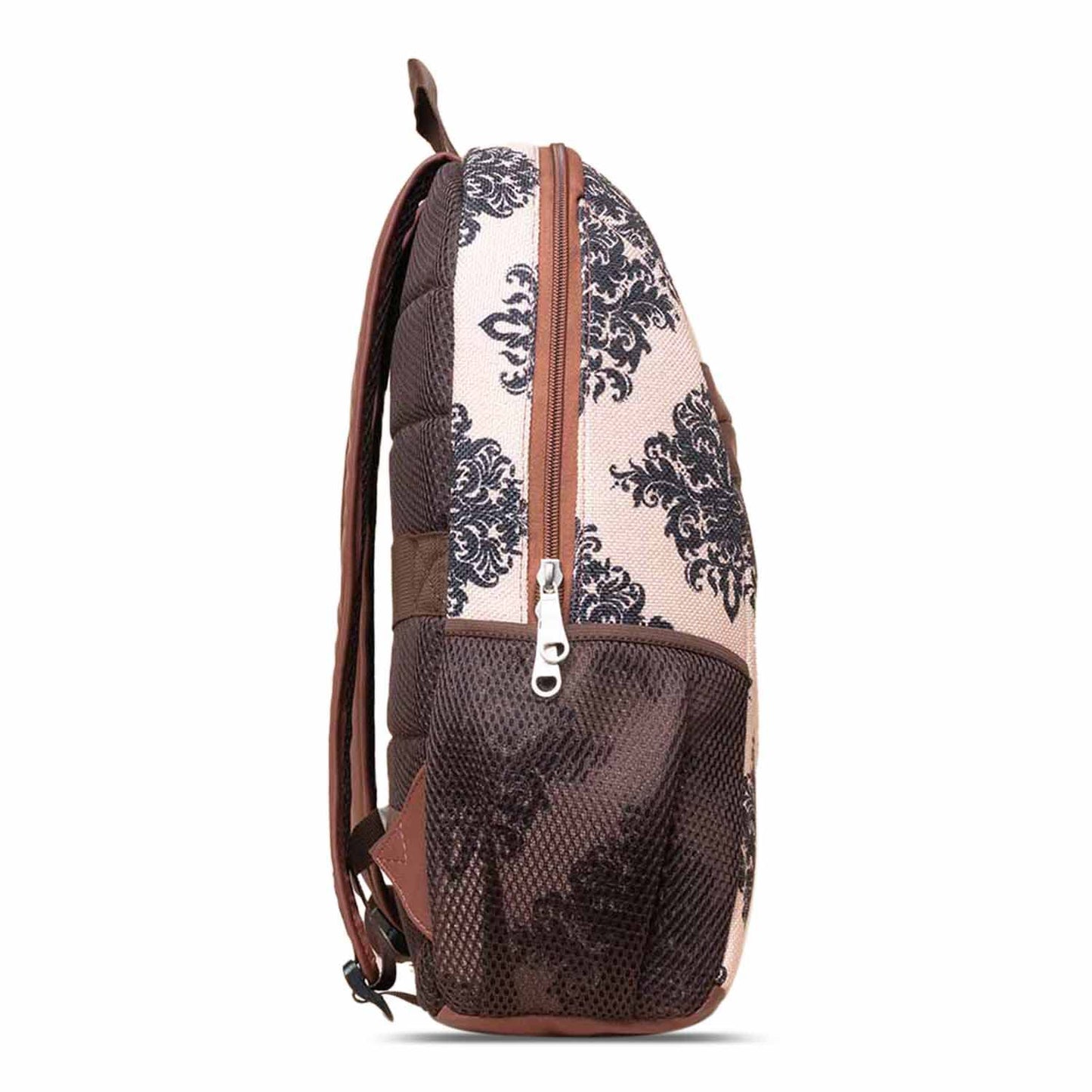 ZOUK Mughal Motif Printed Women's Jute Handcrafted Vegan Leather Cream Classic Backpack