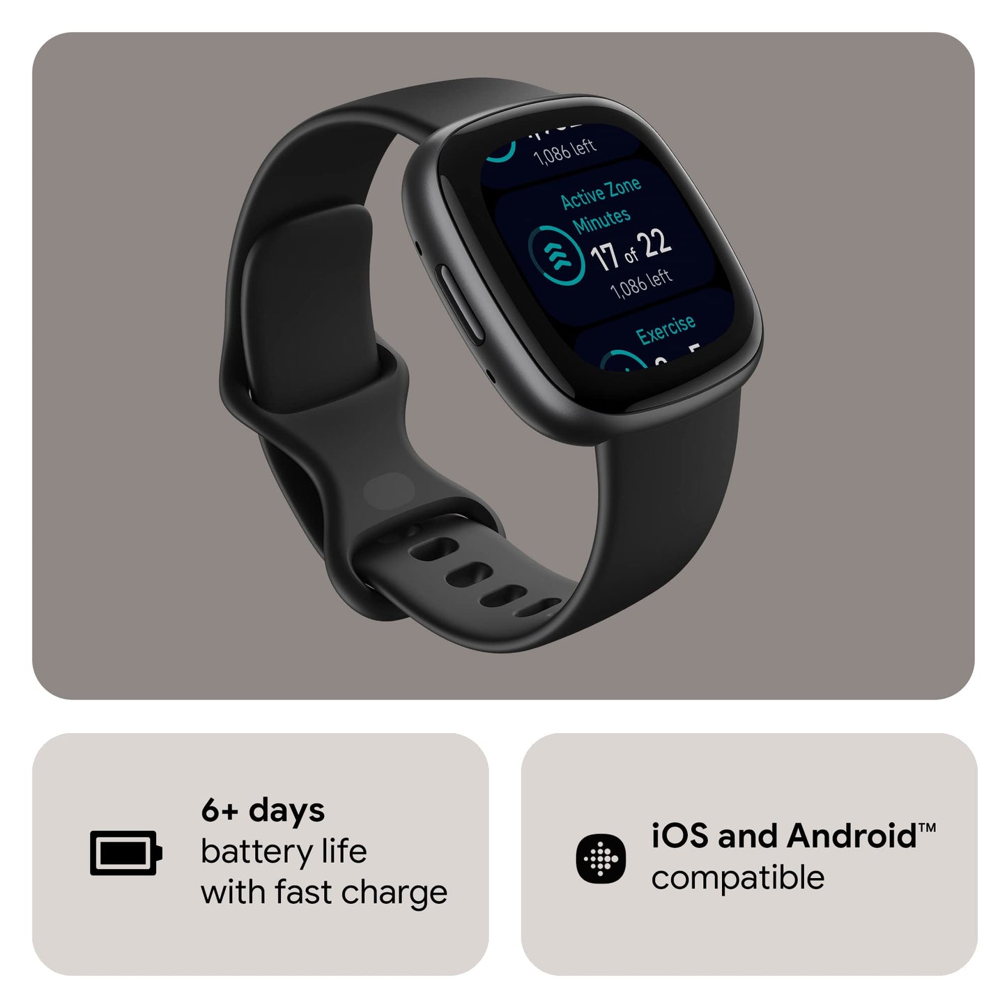 Fitbit Versa 4 Fitness Watch (Black/Graphite Aluminium) with 6-Month Premium Membership