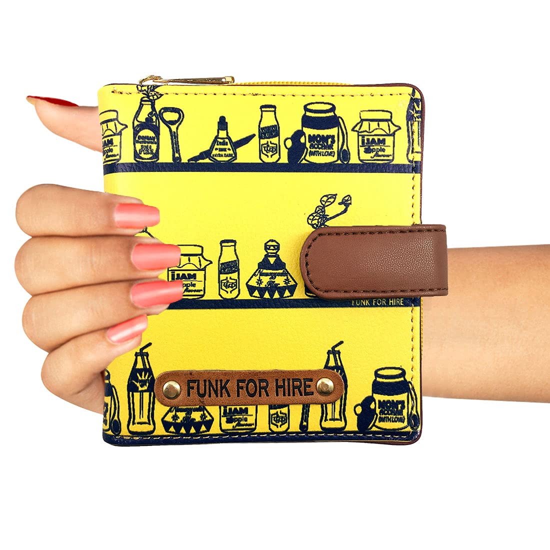 Funk For Hire Women Printed Yellow PU Leather pocket square wallet