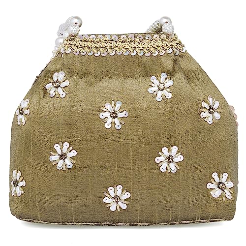 Peora Gold Potli Purses for Women Handmade Evening Handbag Stylish Bridal Fashion Wristlet Bag for Girls