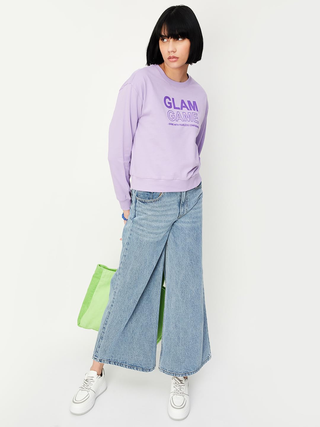 Max Women Typographic Printed Sweatshirt,Lilac,XS