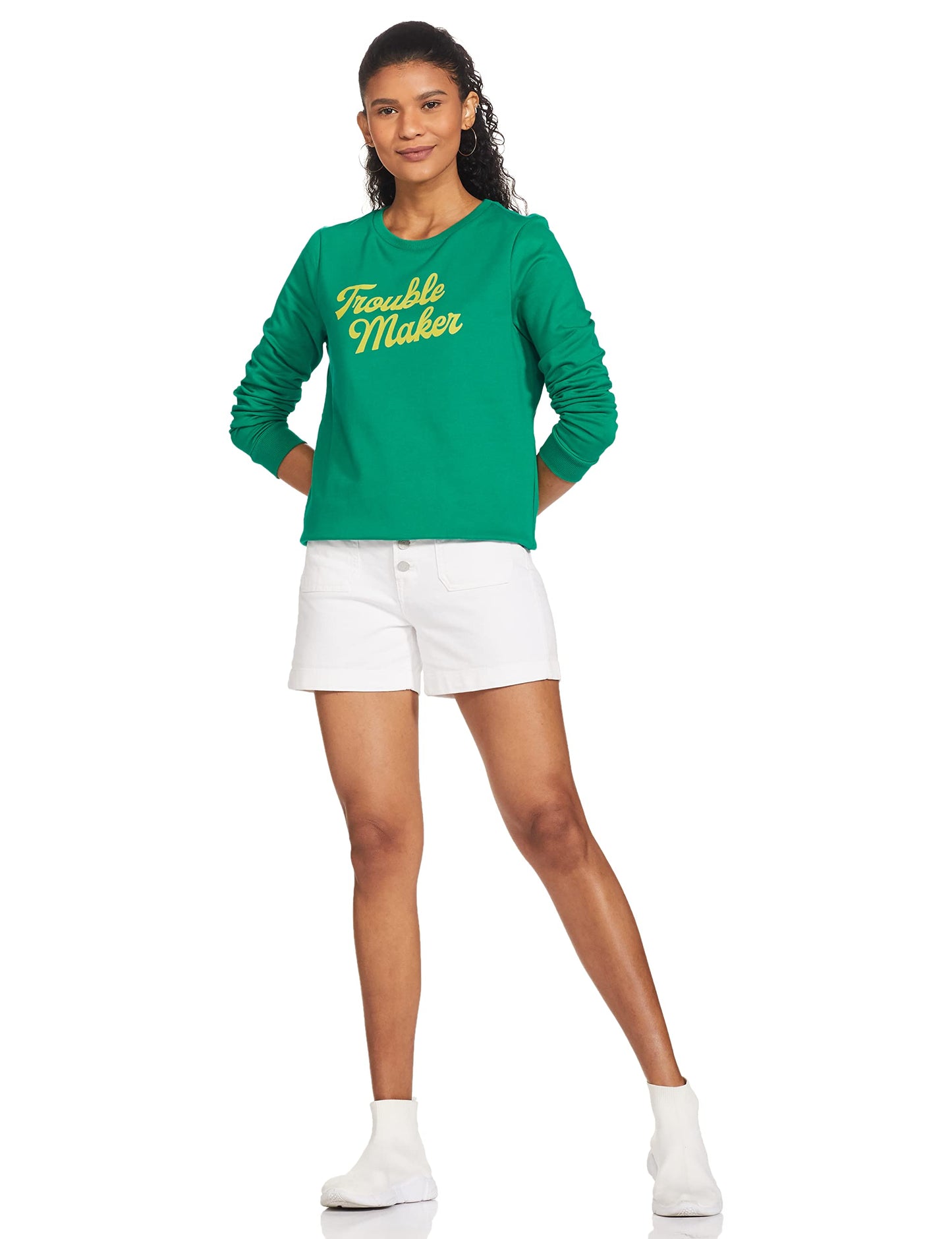 VERO MODA Women's Cotton Crew Neck Sweatshirt (Golf Green)