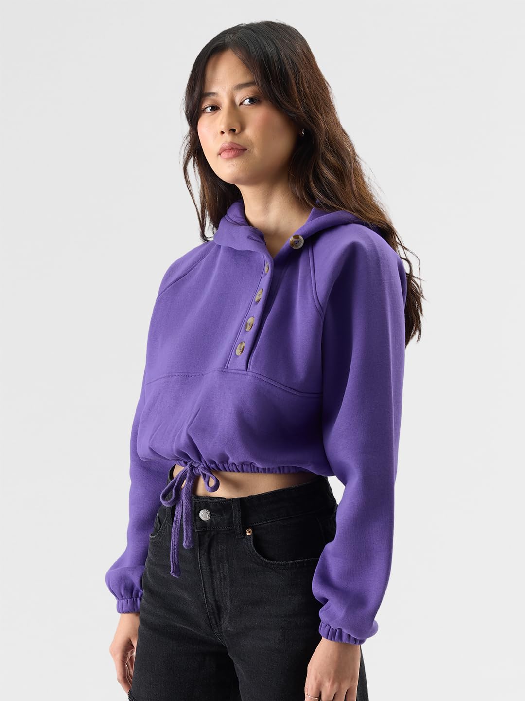 The Souled Store Violet Hoodie Women Oversized Hoodies Sweatshirts Hoodies Pullovers Crewneck Hooded Zip-Up Graphic Printed Solid Color Block Sportswear Casual Warm Cozy Comfortable Winter Fall