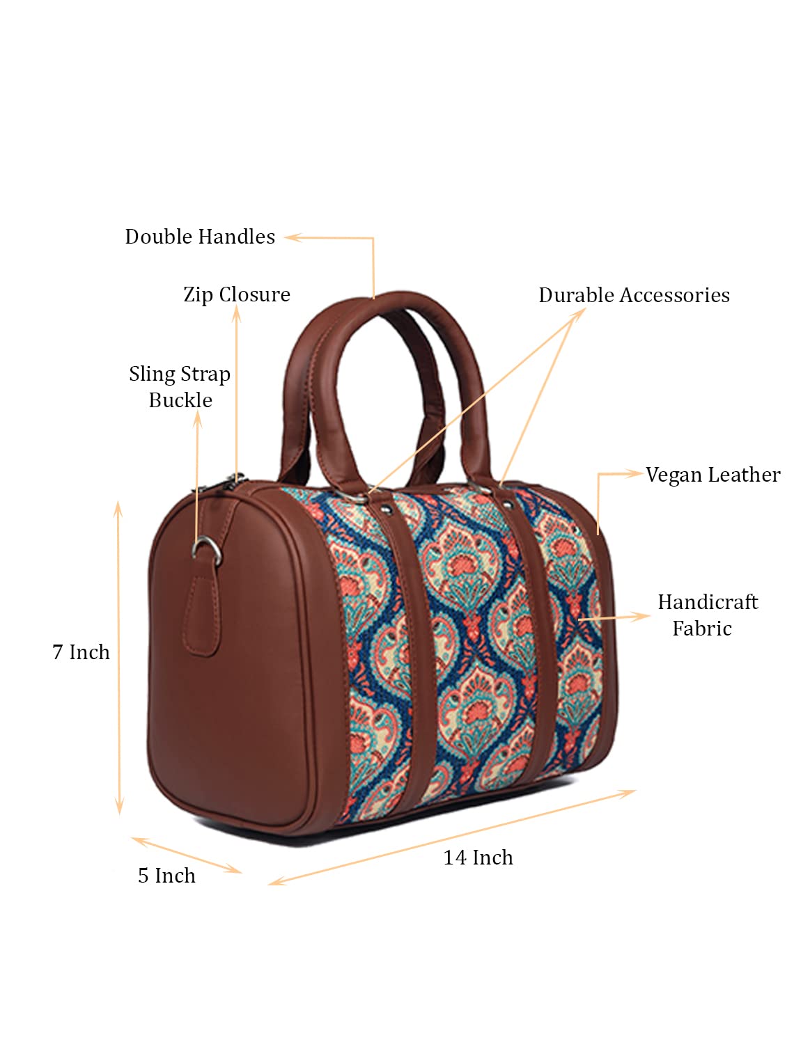 ZOUK Printed Vegan Leather Handmade Women's Handbags with double handles and detachable Sling Strap - Kovil Blue