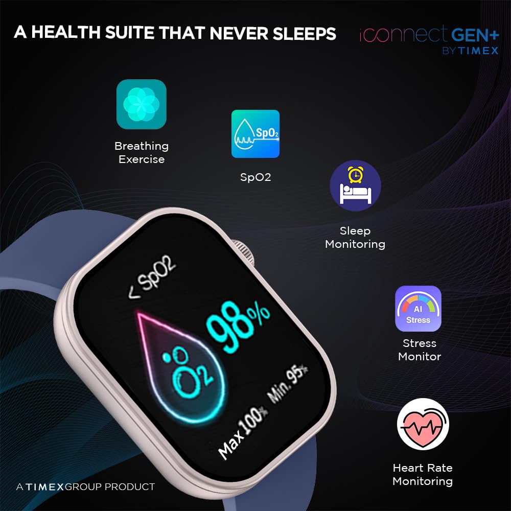 TIMEX iConnect Gen+ Smartwatch|2.01" TFT Display with 240x296 Pixel Resolution|Single Sync Bluetooth Calling|AI Voice Assist|100+ Sports Modes|200+ Watchfaces|Upto 7 Days Battery(Normal Usage)