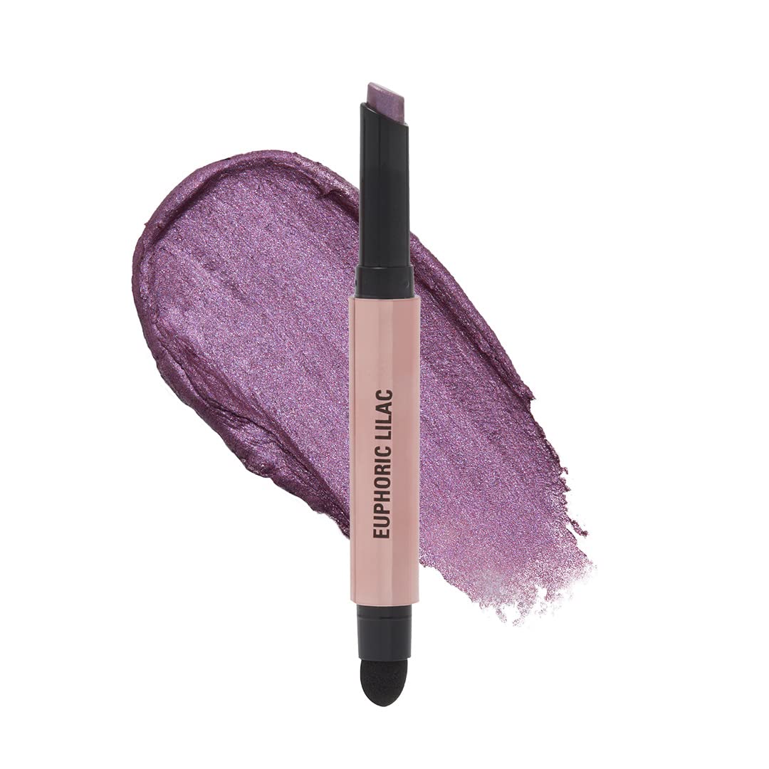 Makeup Revolution- Lustre Wand Shadow Stick- Euphoric Lilac | Ultra-pigmented & Shimmery lids | Seamless glide | Buildable, Metallic Formula | Sponge to dab & blend the shades-1.6 g