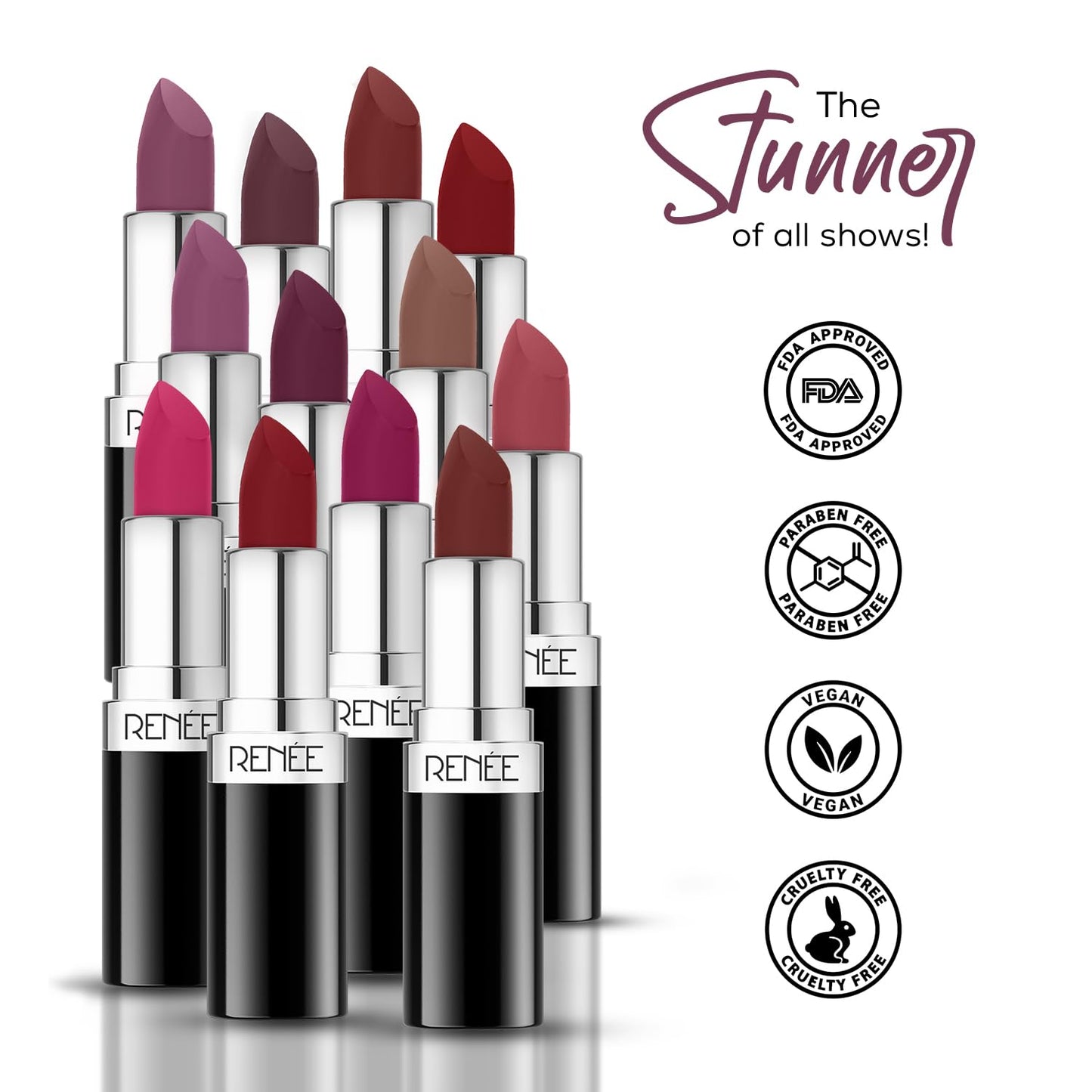 RENEE Stunner Matte Lipstick - Lotus Lady 4gm - Intense Color Pay Off, Full Coverage Long Lasting Weightless Velvety Formula With One Swipe Application - Enriched With Vitamin E & Hyaluronic Acid