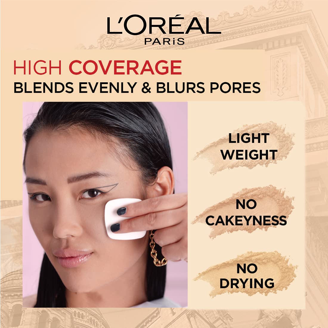 L’Oréal Paris High Coverage Compact Powder, Matte-Finish, Lightweight & Blendable, Compact Face Makeup, With SPF 32 & PA +++, Infallbile 24h Oil Killer, 105 Fair Linen, 6g