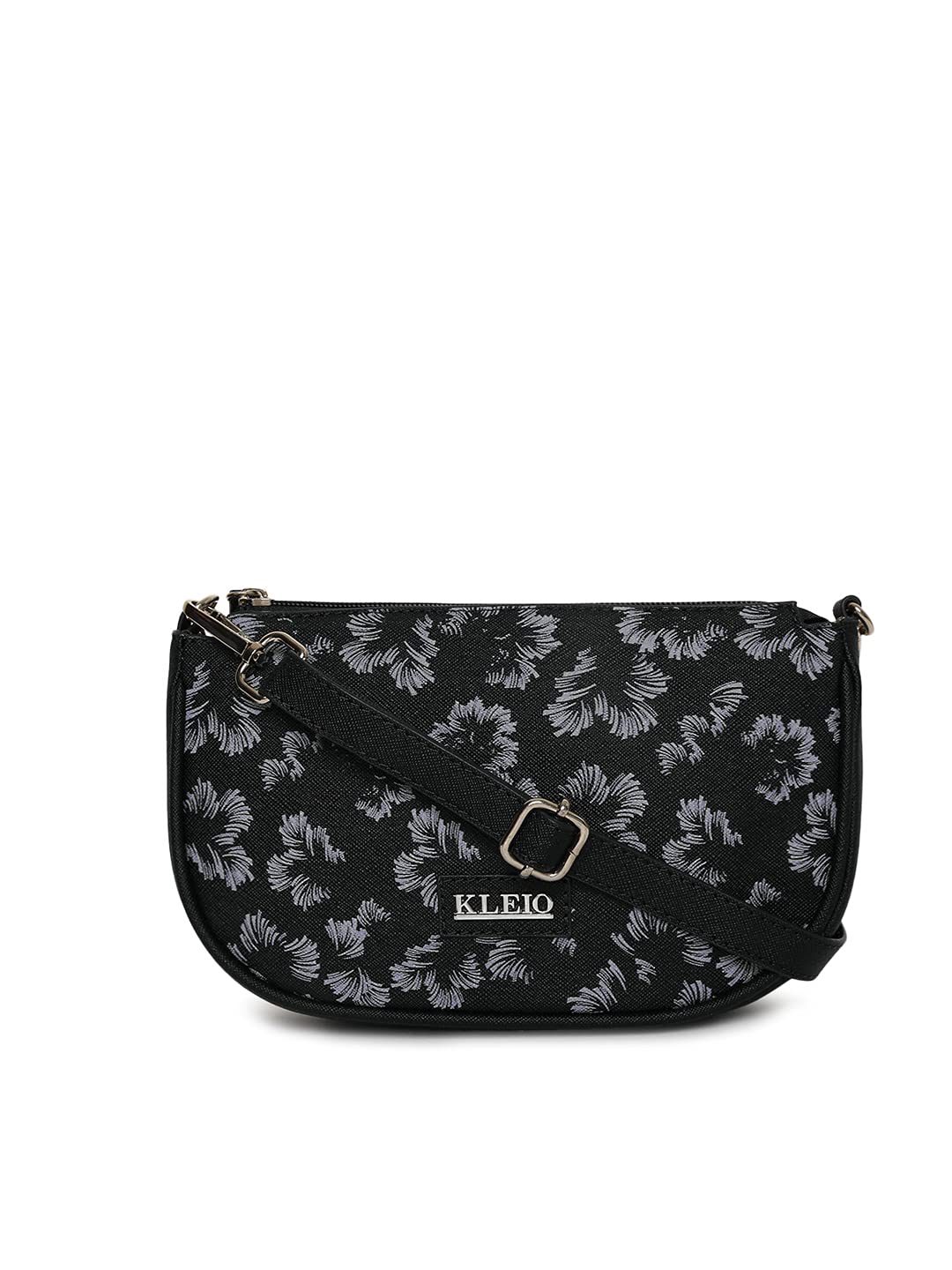 KLEIO Printed PU Leather Light Weight Double Sling Cross body Side Bag for Women and Girls(HO8071KL-BL)(Black)