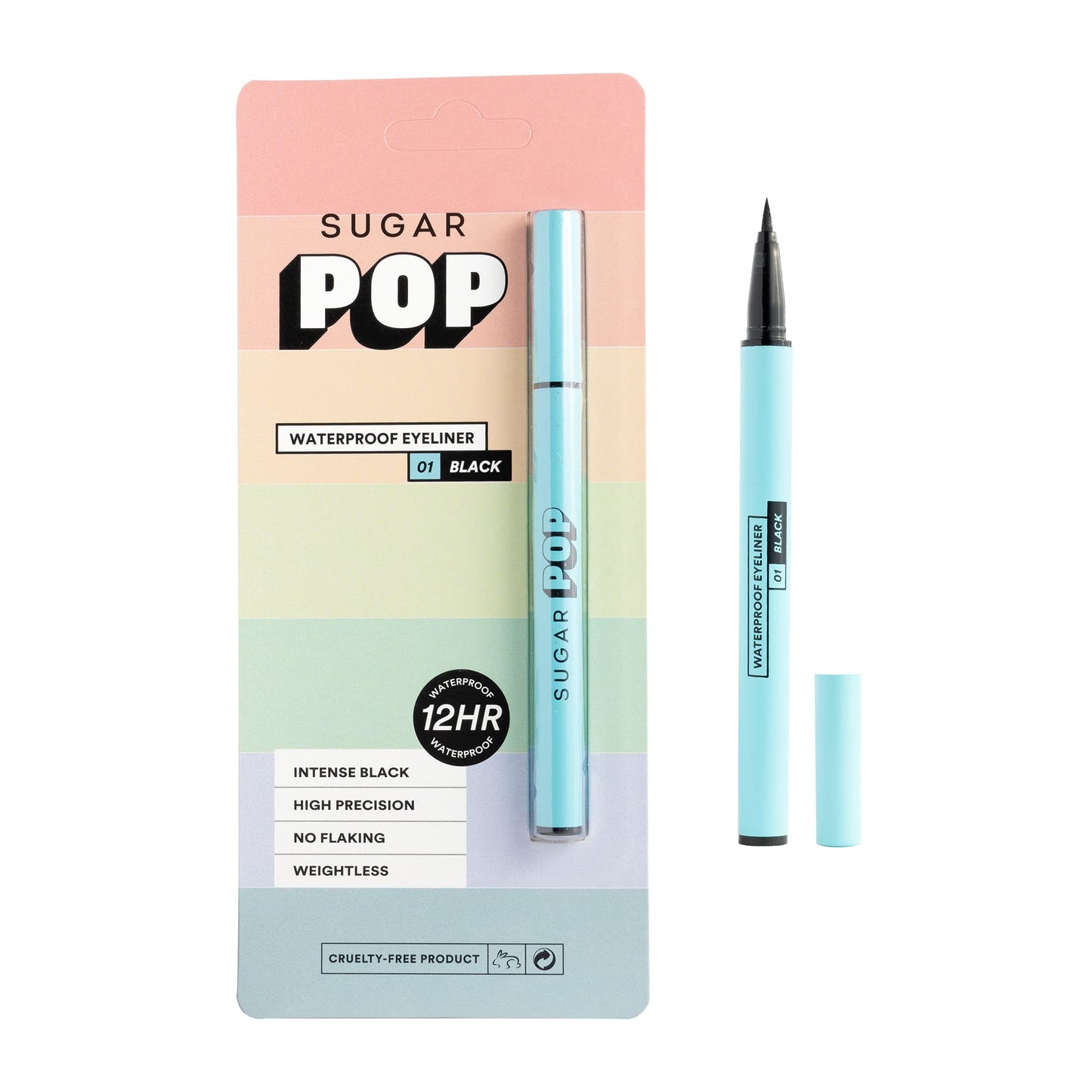 SUGAR POP Waterproof Eyeliner - Intense Black Pigment, Lightweight, Quick Drying Formula, Sweatproof, Waterproof, Long Lasting, Matte Finish Black, Felt Tip Applicator, Lasts Upto 12 Hr