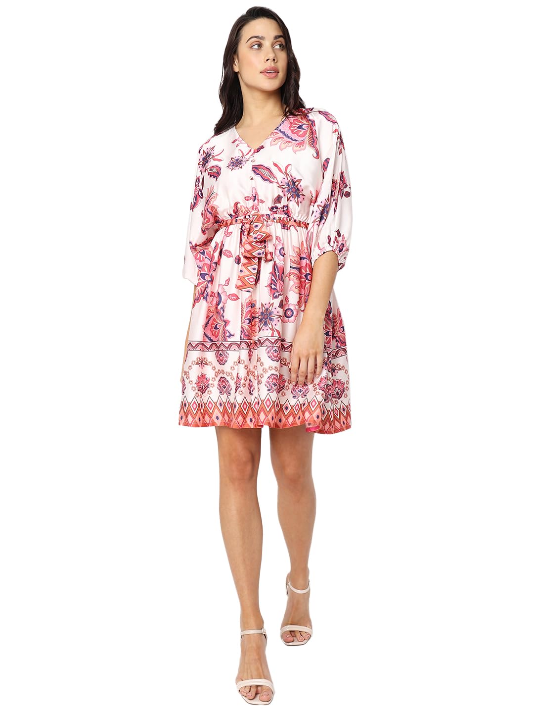 VERO MODA Women's Polyester A-Line Above The Knee Dress (Raspberry Sorbet)